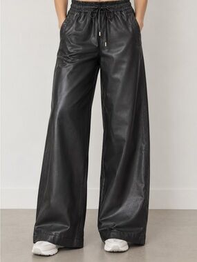 Zara Black Faux Leather Pants - High-Rise Wide-Leg